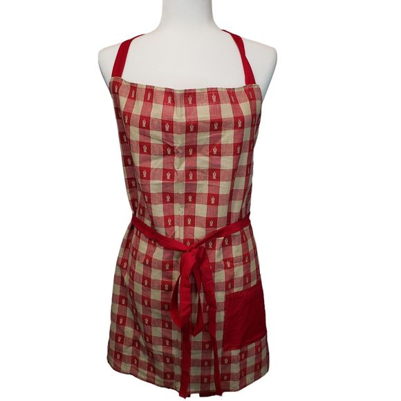Christmas Angels Kitchen Apron, Red and Tan, with Wrap Tie and Pocket - Picture 2 of 9